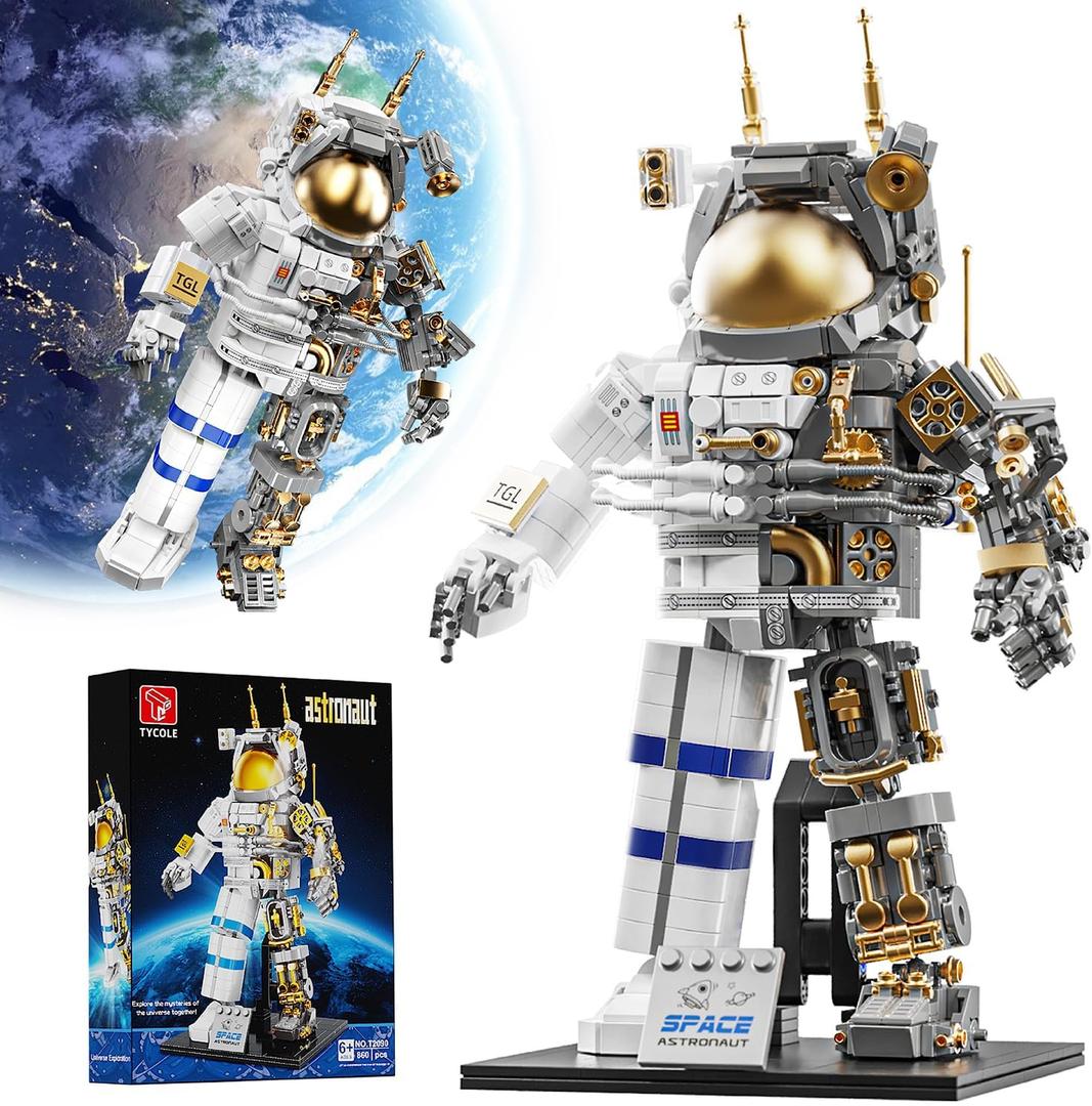 Space Astronaut Building Block Set,860Pcs Spaceman Building Toys with Display Stand, Cool Translucent Design Collection for Home Office Decor, Christmas Birthday Gift for Adults& Boys Age 8-12