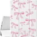 JOYLAND White Pad Case for iPad Pro 12.9 Inch 2018/2020/2021/2022,with Pencil Holder-Auto Wake/Sleep,Cute Bow Anti-Scratch Shockproof Premium Folio Stand Case, W-Pink bow