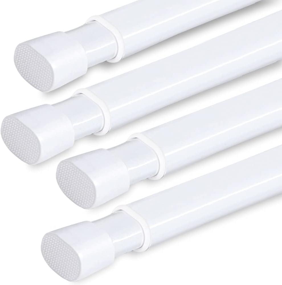 4 Pack Tension Rod Oval Spring Tension Curtain Rod Adjustable 36 to 60 Inches Small Short White Tension Rods No Drilling Spring Loaded Curtain Rods For Doors and Windows, 36-60 Inch, White
