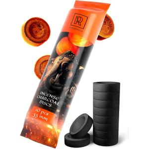 Charcoal Discs to Burn Incense - 10 pcs Charcoal for Incense Burning - 33 mm Most Quick Light Coals Tablets by M. ROSENFELD - 33 mm Resin Burner Rolls Pack of 10 Instant Fire Coal Tablets