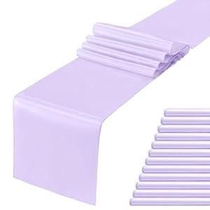 Quimoy 12 Pack Baby Blue Satin Table Runner 12 x 108 Inch, Table Runner for Party Wedding Banquet Birthday Graduation Baby Show Decoration, Bright Silk Smooth Fabric Party Chair Sashes