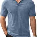 Mens Terry Polo Shirts Johnny Collar Casual Summer Short Sleeve Buttonless Shirt (Blue, M)