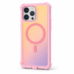 Bonoma for iPhone 15 Pro Max Case, Iridescent Back, Magnetic Support for MagSafe Shockproof Cover, Crystal and Corner High-Duty Protection for Girls Women -Pink