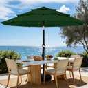 AreShark 9ft 3-Tier Patio Umbrellas, Outdoor Umbrella with 8 Sturdy Ribs UV Protection Windproof, Market Table Umbrella w/Push Button Tilt & Crank for Pool, Porch, Deck, Garden(Dark Green)