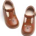 GINFIVE Toddler Girls Dress Shoes Little Kids Flats School Mary Janes Shoes (Gf286 - Brown)