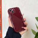ekoneda for iPhone 16 Pro Max Case Simple Curly Wavy Frame Design, Silicone Cute Glossy Aesthetic Wave Thin Slim Fit Soft TPU Protective Phone Case for iPhone 16 Pro Max Cover Women Girls, Wine Red