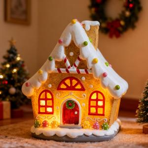 Gingerbread House Light up Christmas Village-Collectible Buildings Decor - Candy House Indoor with LED Lights for Christmas Home Decor Gifts