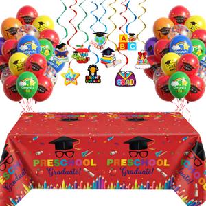Wettarn 47 Pcs 2026 Pre School Graduation Decorations Pre k Graduation Decorations Include Kindergarten Table Cover 10 Congrats Hanging Swirl 36 Pcs Graduate Balloon for Congrats Grad Party(Red)