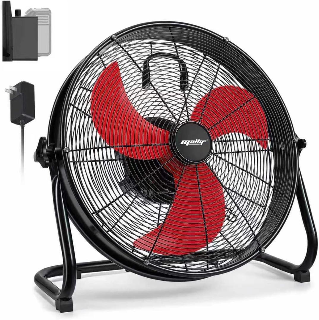 18" Brushless Cordless Floor Fan Compitable with Milwaukee 18V Battery(Tool Only), 2500 CFM Quiet Industrial Fan with AC Adapter, 5 Speeds 360°Tilt Portable Metal Shop Fan for Garage Jobsite Camping