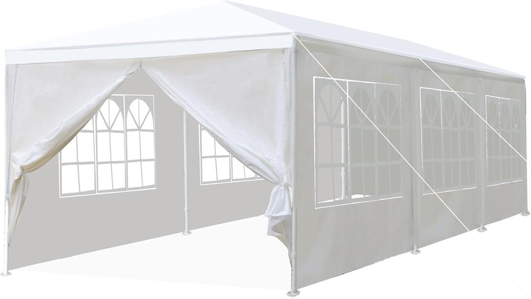 10x30 Outdoor Gazebo Wedding Party Tent White Canopy Pavilion with 8 Removable Sidewalls for Camping Shelter BBQ Cater Events Beach