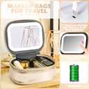 Mini Makeup Bag with Led Mirror, Small Travel Make up Bag 3 Light Modes Adjustable Brightness, for Women Organizer Cosmetic Bag, Portable Travel Train Toiletry Bag, for Pool Parties Work Touch-Ups