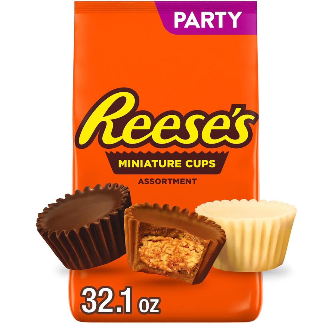 REESE'S Miniatures Assorted Flavored Peanut Butter Cups, Candy Party Pack, 32.1 oz (EXP 07/01/26)