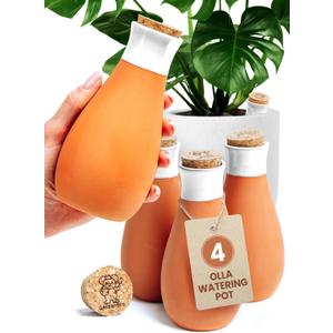 4 Pcs Ollas Terracotta Watering Pots Large - 14 Oz Self Watering Planter Insert Olla Watering System for 1-Week Easy to Refill - Clay Plant Watering Globes for Outdoor & Indoor Plants [4, White]