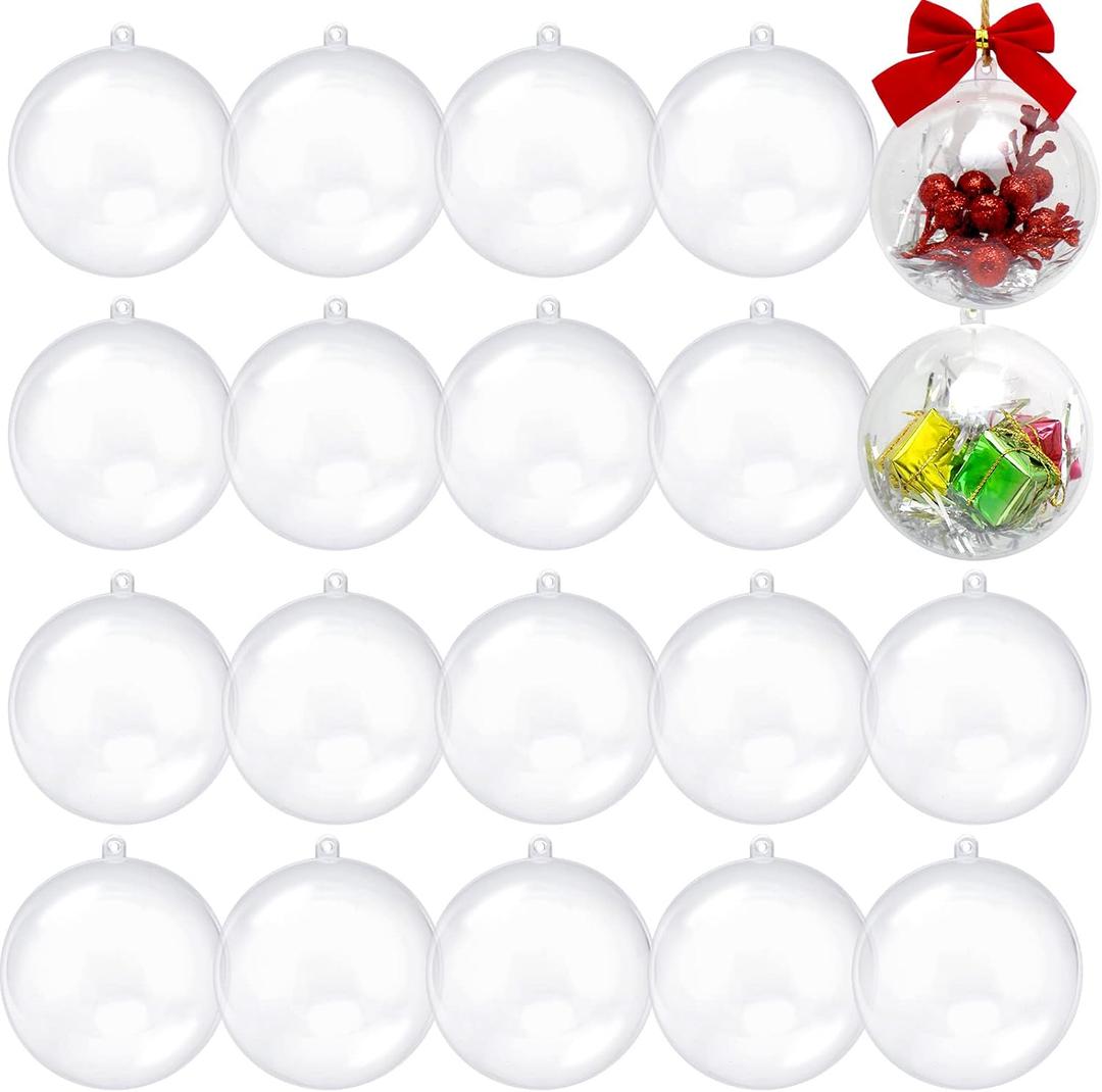 20 Pcs Clear Christmas Ornaments Plastic Fillable Christmas Ball Ornaments DIY Crafts for Christmas, New Year, Holiday, Wedding and Home Decor (8cm)