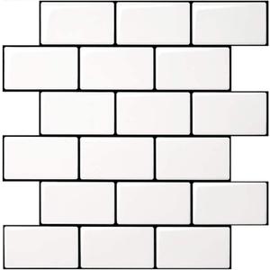 Art3d Peel and Stick Backsplash for Kitchen White Subway (10 Tiles, Thicker Design) (White With Black Grout)