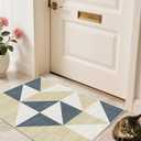 2x3 Washable Area Rugs Geometric Abstract Small Carpet Blue and Gold Doormat for Entryway Bathroom Living Room Bedroom Washing Room Non Slip (Multi Color)