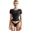 SUUKSESS Women Double Lined Fitted Basic Tee Crew Neck Short Sleeve Y2K Crop Top, S