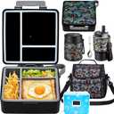 Lunch Box Set with Bento Box Container, 17OZ Stainless Steel Food Soup Thermo, Kids Water Bottle & Portable Insulated Lunch Bag  Leakproof, Hot/Cold Retention for School, Travel (Black-Game)
