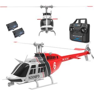 C138 Bell206 Remote Controlled Helicopter Aircraft Plane RC Heli Aileronless 6CH 6-Axis Gyroscope Altitude Hovering Add Optical Flow Localization 2Battery for Adults Beginners (Red)