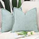 MADIZZ Chenille Velvet Throw Pillow Covers with Flange Set of 2 Super Soft Boho Textured Pillow Covers Decorative Throw Pillowcases Modern Farmhouse Home Decor for Sofa Bedroom Aqua Green 20x20 Inch