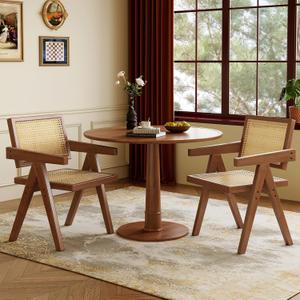 Wooden Dining Chairs Set of 2, Mid Century Modern Rattan Dining Chairs, Comfy Armchairs, Outdoor Chairs with Accent Chair Bedroom Living Room for Reading Room Dining Kitchen (Walnut, Set of 2)
