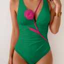 Eomenie Women's One Piece Swimsuit Slimming Tummy Control Bathing Suit Plunging V Neck Color Blocking 2025 Swimwear (Green, M)