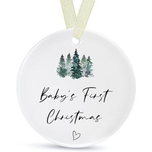 Babys First Christmas Ornaments 2025 Babies First Christmas Ornament Baby's 1st Ornament for Boys Girls Round Ceramic Decoration with Gift Box&Ribbon (2.9" (New Baby-green Christmas Tree)