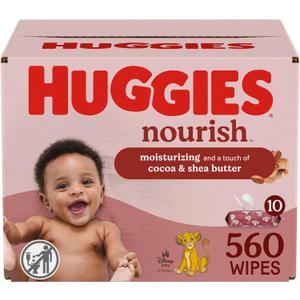 Huggies Nourish Scented Baby Wipes, 10 Push Button Packs (560 Wipes Total) Best By 06/2027