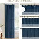 PONY DANCE Navy Blue Linen Pinch Pleated Curtains 108 Inches Long for Bedroom, Back Tab Thick Drapes for Living Room with 16 Hooks, Room Darkening Natural Style Curtains, 2 Panels, Blue, 40"W × 108"L