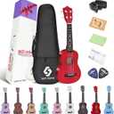 NOT HOME Soprano Ukulele Beginner Pack, 21 Inch Basswood kids Ukuleles Starter Kit with Gig Bag Spare Strings Tuner and Picks. (red)