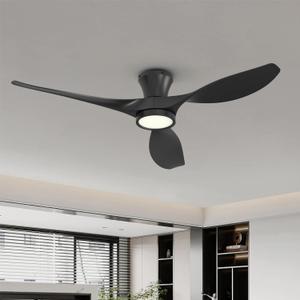 TALOYA 52 Inch Ceiling Fan with Led Light Remote Control Flush Mount Low Profile for Bedroom Farmhouse Patio Outdoor Living Room Kitchen Dining Room,DC Motor,Reversible,Black, 52 Inch-Standard