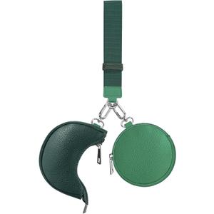 2 x Dual Pouch Wristlet Keychain Wallet Double keychain wallets Mini Pouch Coin Purse Women Coin Detachable Wrist Zip Bag (Green)