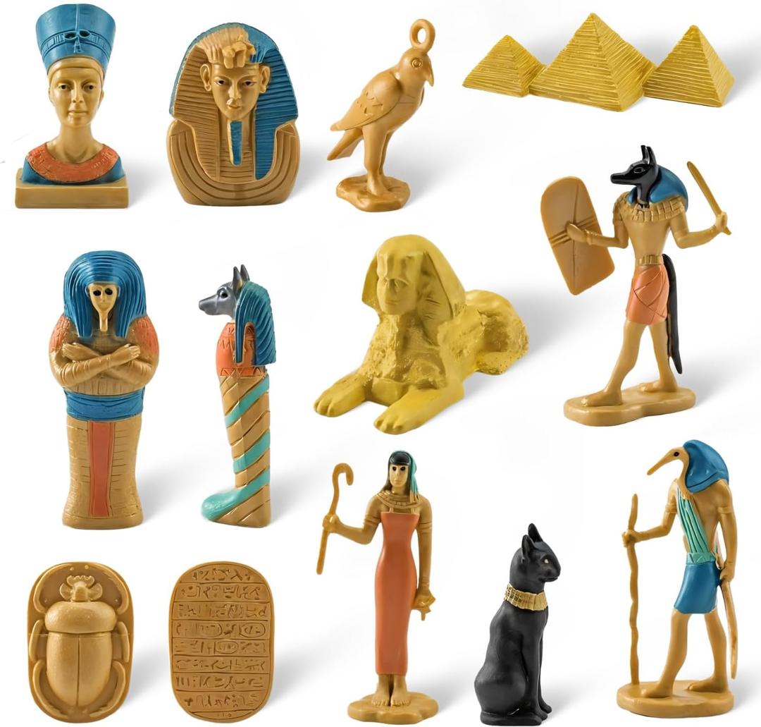 Liberty Imports 12 PCS Ancient Egypt Toys, Mini Egyptian Figurines Play Set - Pyramids of Giza, Mummy, King TUT, Sphinx, Anubis and Artifacts for Kids, School Projects