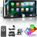 6.9" Wireless Apple CarPlay Android Auto Single Din Car Stereo, HD IPS 1280480 Touchscreen Radio, Bluetooth 5.0, FM Radio, Night Vision Weatherproof Backup Camera, USB, AUX(Extra MIC), Type-C