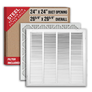 Fits 24x24 Duct Opening | Filter Included Steel Return Air Filter Grille by Handua [Removable Door] | Vent Cover Filter Grill | White | Outer Dimensions: 26 5/8"W X 26 5/8"H