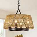 18" Woven Chandeliers 4-Light Boho Hand Rattan Ceiling Pendant Lighting Rustic Hanging Light Fixture for Dining Room, Hallway, Entryway, Kitchen,Bedroom, E12, Trapezoid-17.7''-V