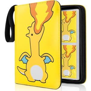 Premium Trading Card Binder 400 Pockets Card Holder with 50 Removable Sleeves, Collection Binder Album Book with Zipper for Game Cards (01 fire dragon)