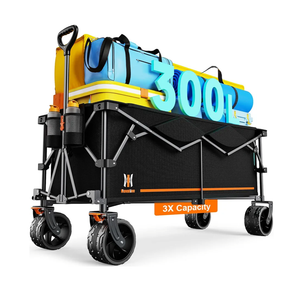 Navatiee 300L Collapsible Wagon Cart Foldable Extra Large, 48''L Folding Extended Beach Wagon with 440LBS Weight Capacity and Big All-Terrain Wheels, Heavy Duty Utility Garden Cart for Sports Outdoor