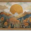 Framed Boho Landscape Large Wall Art, Abstract Sun Mountain Canvas Wall Decor Painting, Modern Floral Botanical Aesthetic Poster Print Picture for Living Room Bedroom Home Office 24x48 Inch