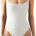 SUUKSESS Women Sexy Square Neck Thong Bodysuit Backless Cami Bodysuit Top (White, L)