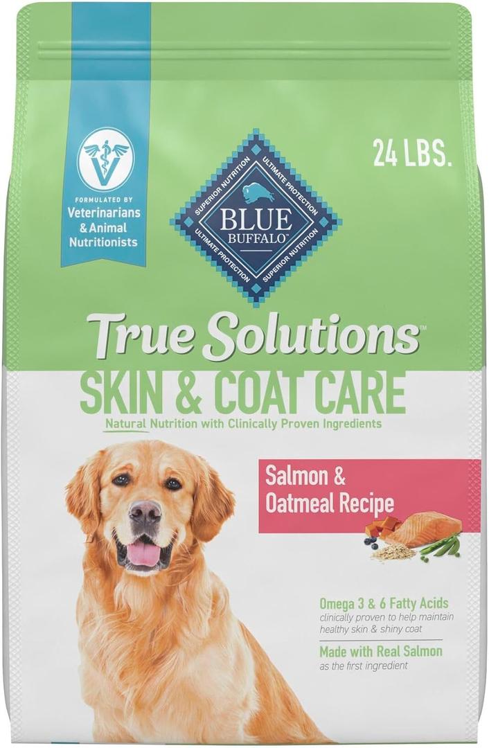 Blue Buffalo True Solutions Skin & Coat Care Natural Dry Dog Food for Adult Dogs, Salmon, 24-lb. Bag (24 Pound (Pack of 1) 