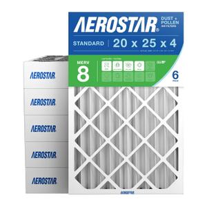 Aerostar 20x25x4 MERV 8 Air Filter, 6 Count, ACTUAL SIZE (19.50 x 24.50 x 3.75) HVAC, Furnace Filter for Allergies, Dust, Pet Dander & Smoke (MPR 1500 / FPR 10) Fits Lennox & Honeywell Devices