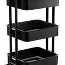 Pipishell 3 Tier Mesh Utility Cart, Rolling Metal Organization Cart with Handle and Lockable Wheels, Multifunctional Storage Shelves for Kitchen Living Room Office Black