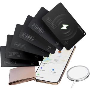 Wallet Tracker Card IP68 Waterproof Bluetooth Tracker for Wallets, Passport, Work with Apple Find My, Wireless Charging, iOS Only [Apple MFi Certified]- 6pcs / 1* Wireless Charger