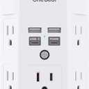Surge Protector, 5 Outlets Extender with 4 USB Ports(USB C PD20W), 3-Side 1680J Power Strip Multi Plug Outlet Expander, USB Wall Charger, Outlet Splitter Adapter Wall Mount for Home Office(White)