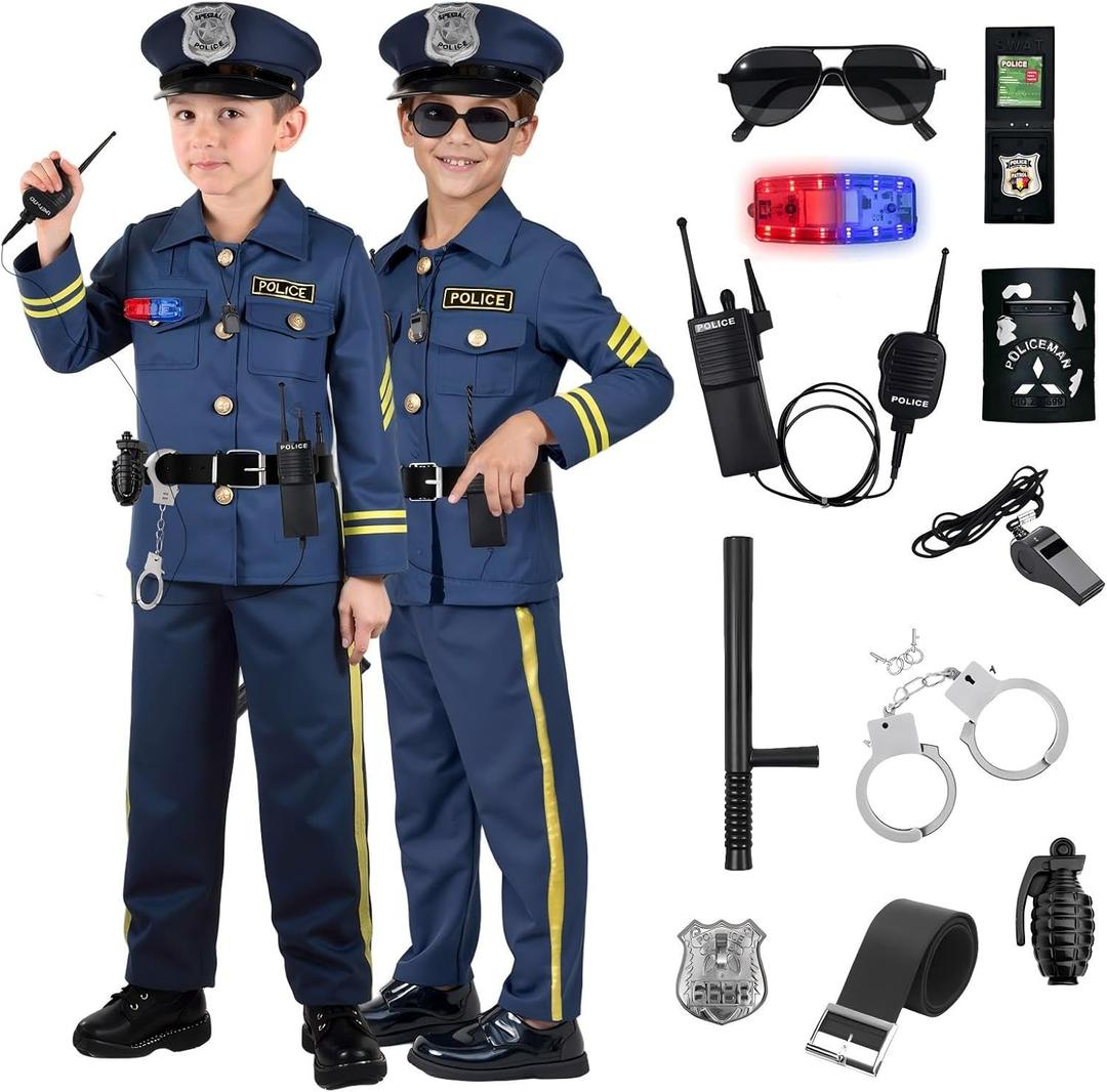 Police Costume for Kids Boys Cop Costume Outfit Set with Accessories Halloween Costumes for Cosplay Party