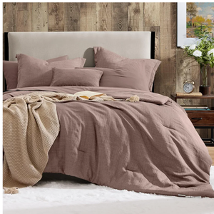 Geniospin Queen Comforter Set - 7 Pieces Comforter Queen Size, Soft Solid Bedding Set for All Season, Textured Bed in a Bag with Sheets, Pillowcases & Shams (Misty Rose, 90''x90'')