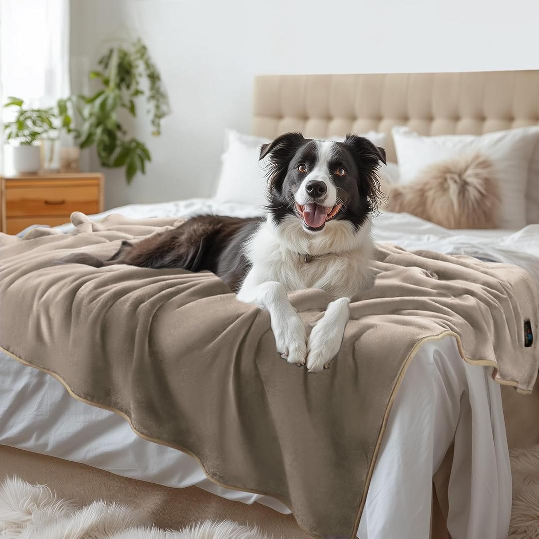 Luciphia Waterproof Pet Blanket, Liquid Pee Proof Dog Blanket for Sofa Bed Couch, Reversible Sherpa Fleece Furniture Protector Cover for Small Medium Large Dogs Cats, Khaki+Beige X-Large85" x 57"