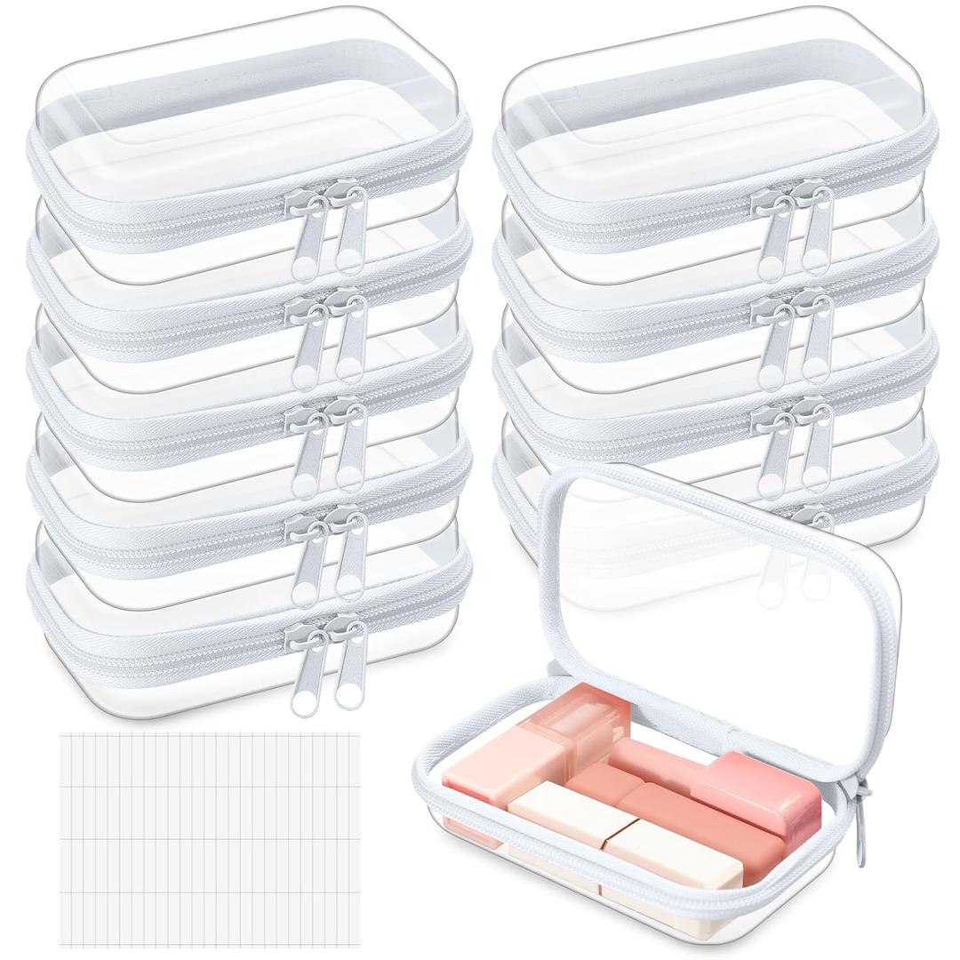 Sanwuta 10 Pcs Hard Zipper Case Clear Hard Pouches Plastic Zipper Pencil Portable Box Toy Storage Bins Plastic Container for Travel Toiletry Office Cosmetic Block Puzzle Organizer (Xs,Clear)