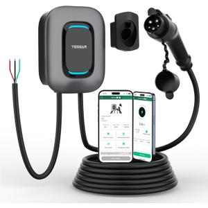 TESSAN Level 2 EV Charger, Hardwired Electric Vehicle Fast Charging Station, 48A/240V Smart Equipment App Control Wi-Fi Only 2.4Ghz& Bluetooth, 25ft Cable with Holder for Indoor Outdoor Home
